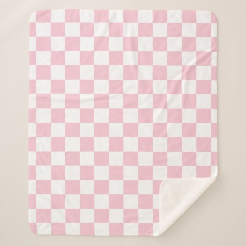 Check Baby Pink And White Checkerboard Pattern Sherpa Blanket