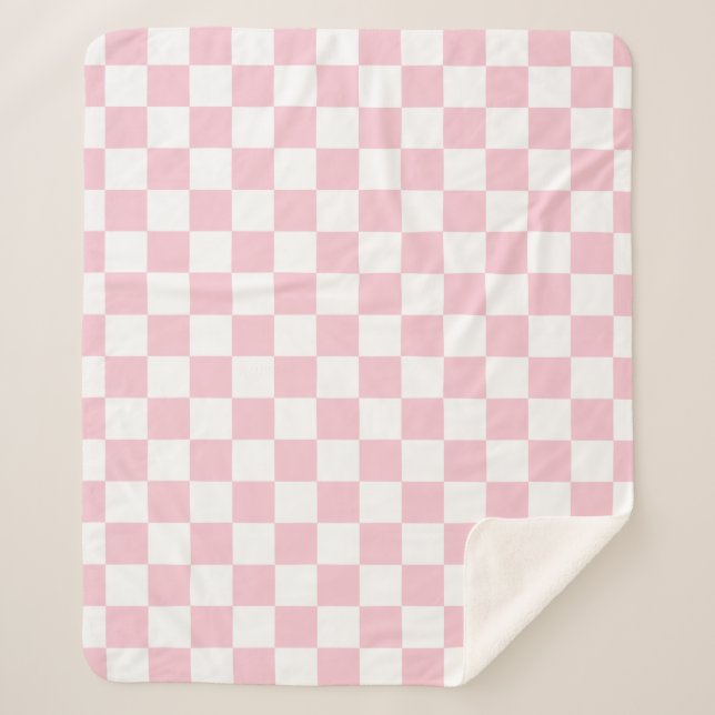 Check Baby Pink And White Checkerboard Pattern Sherpa Blanket (Front)