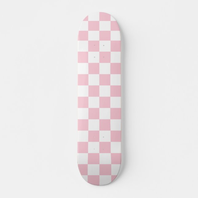 Check Baby Pink And White Checkerboard Pattern Skateboard (Front)