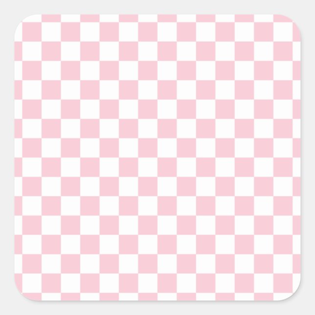 Check Baby Pink And White Checkerboard Pattern Square Sticker (Front)