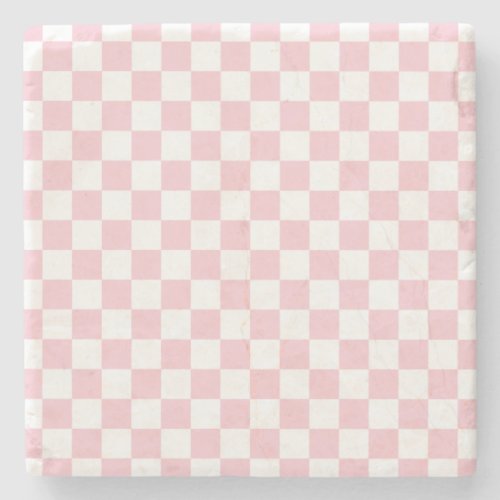 Check Baby Pink And White Checkerboard Pattern Stone Coaster