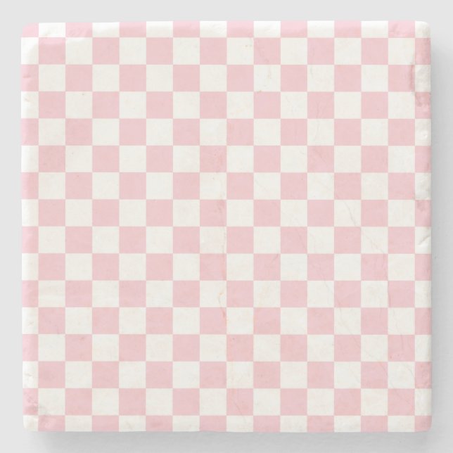 Check Baby Pink And White Checkerboard Pattern Stone Coaster (Front)