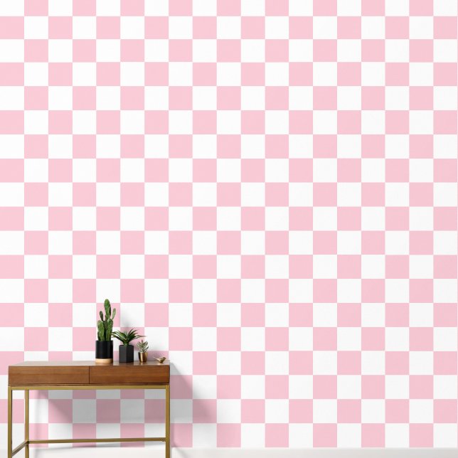 Check Baby Pink And White Checkerboard Pattern  Wallpaper (Hallway)