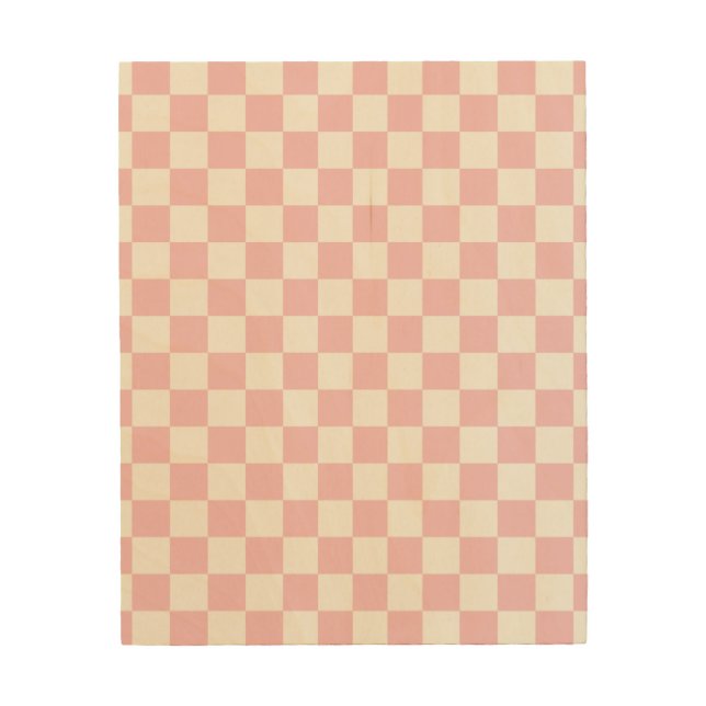 Check Baby Pink And White Checkerboard Pattern Wood Wall Art (Front)