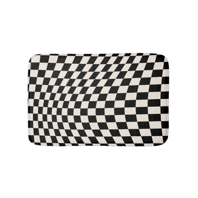 Check Black And Cream White Pattern Checkerboard Bath Mat (Front)