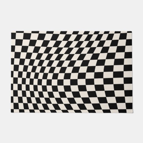 Check Black And Cream White Pattern Checkerboard Doormat