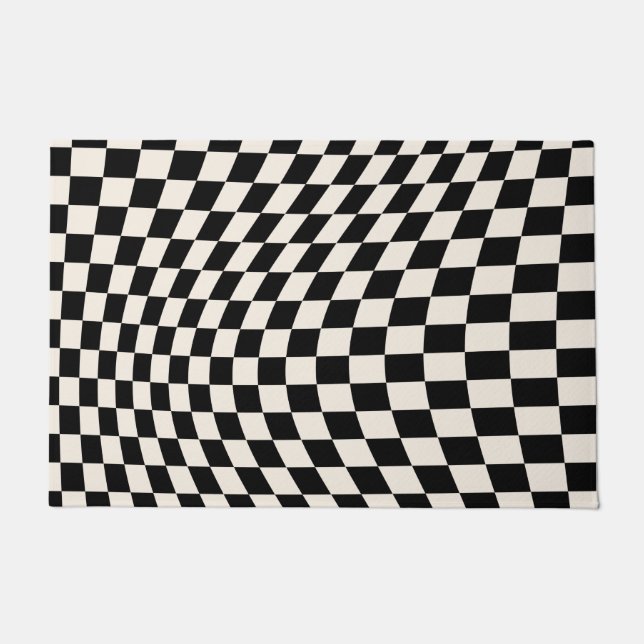 Check Black And Cream White Pattern Checkerboard Doormat (Front)