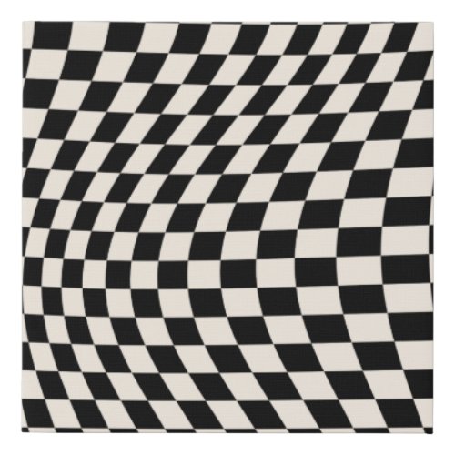 Check Black And Cream White Pattern Checkerboard Faux Canvas Print
