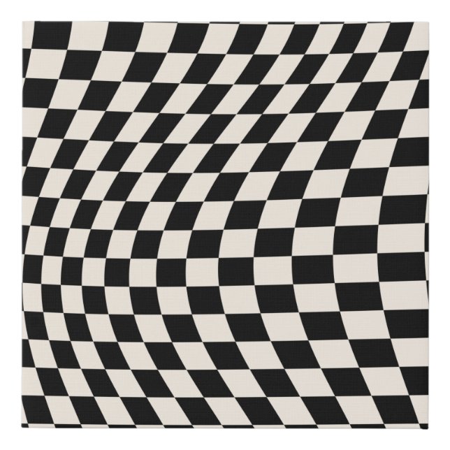 Check Black And Cream White Pattern Checkerboard Faux Canvas Print (Front)