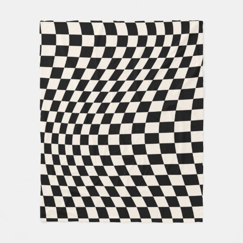 Check Black And Cream White Pattern Checkerboard Fleece Blanket