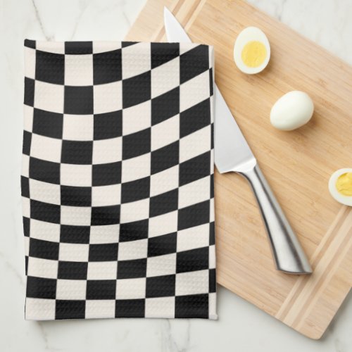 Check Black And Cream White Pattern Checkerboard Kitchen Towel