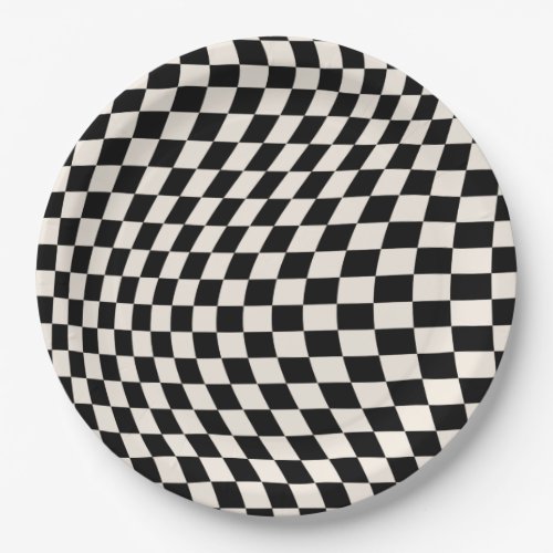 Check Black And Cream White Pattern Checkerboard Paper Plates