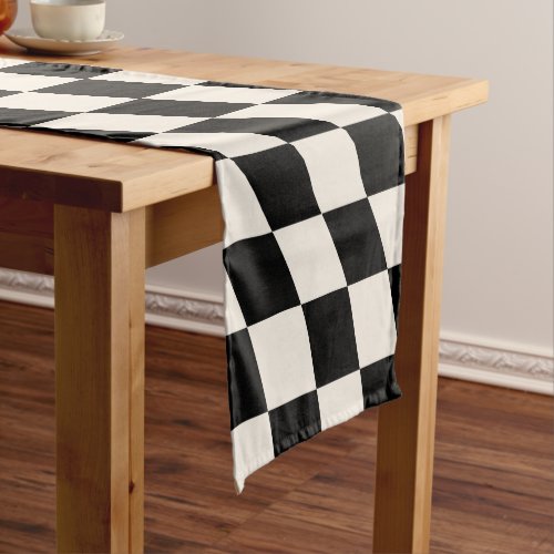 Check Black And Cream White Pattern Checkerboard Short Table Runner