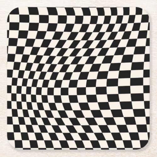 Check Black And Cream White Pattern Checkerboard Square Paper Coaster