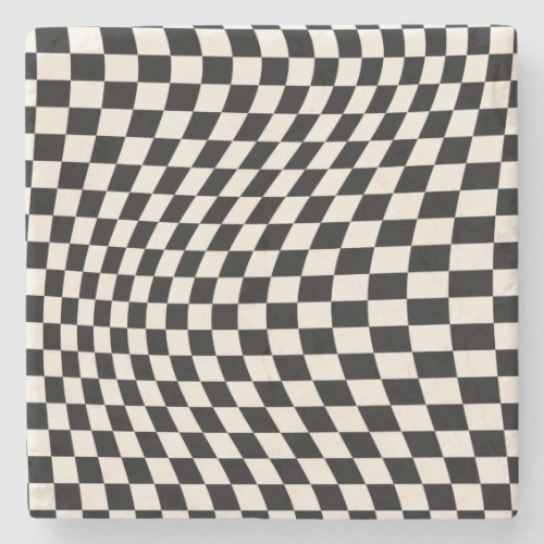 Check Black And Cream White Pattern Checkerboard Stone Coaster