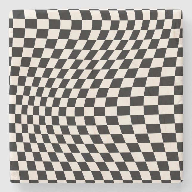 Check Black And Cream White Pattern Checkerboard Stone Coaster (Front)