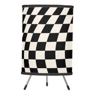 Check Black And Cream White Pattern Checkerboard Tripod Lamp
