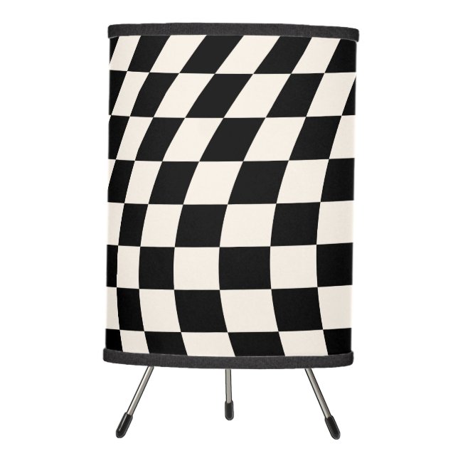 Check Black And Cream White Pattern Checkerboard Tripod Lamp (Front)