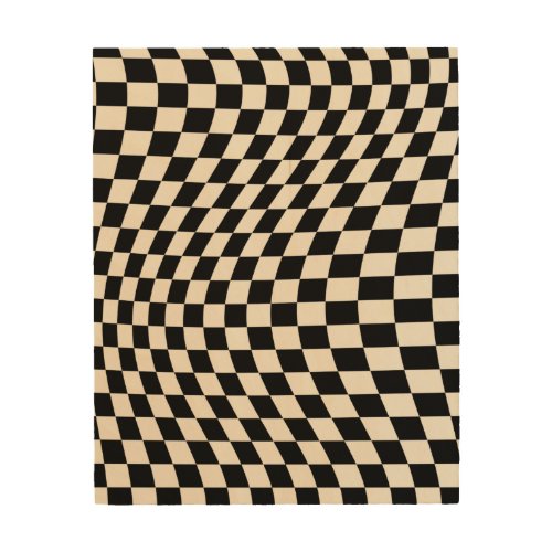 Check Black And Cream White Pattern Checkerboard Wood Wall Art