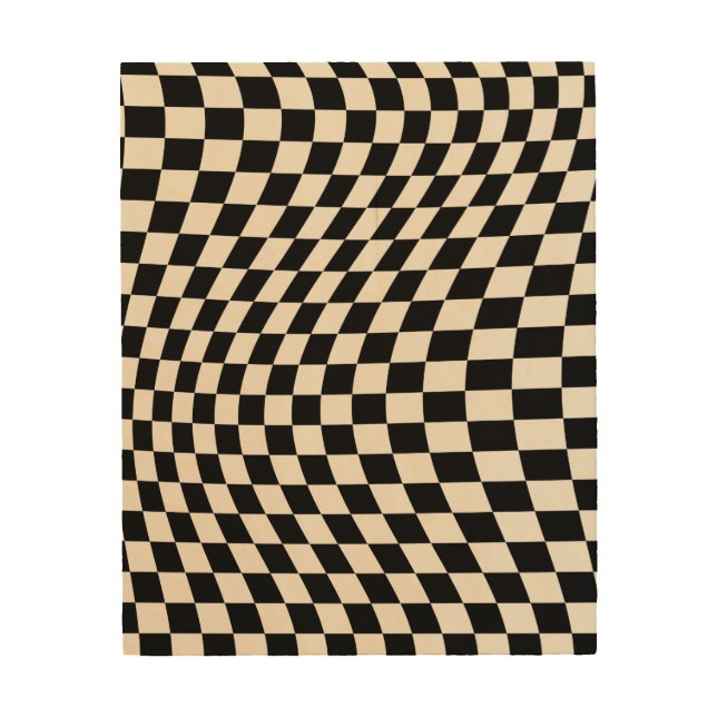 Check Black And Cream White Pattern Checkerboard Wood Wall Art (Front)