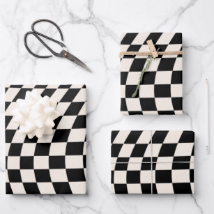Check Black And Cream White Pattern Checkerboard Wrapping Paper Sheets