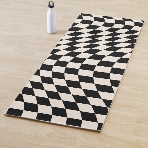 Check Black And Cream White Pattern Checkerboard Yoga Mat