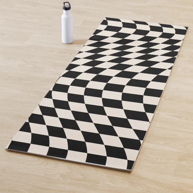 Check Black And Cream White Pattern Checkerboard Yoga Mat | Zazzle