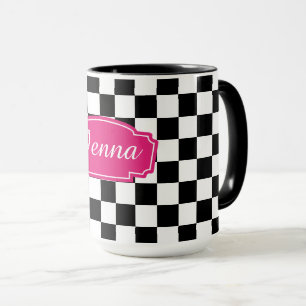 Check black and white mug