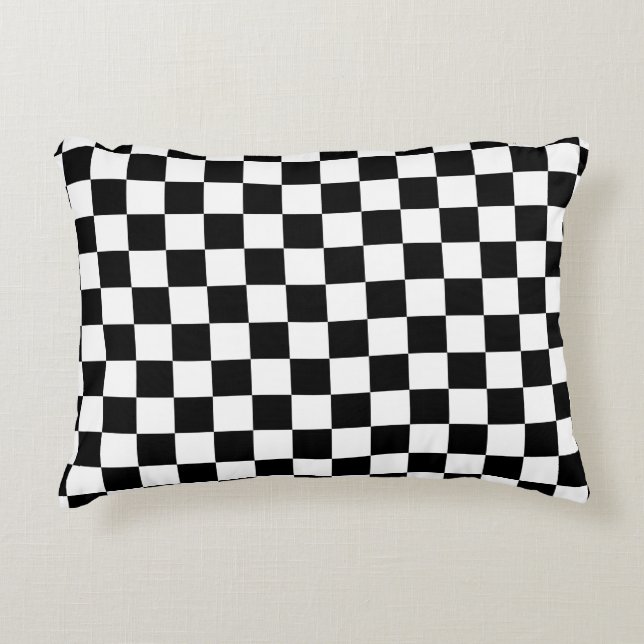 Check Black White Checkered Pattern Checkerboard Accent Pillow (Front)