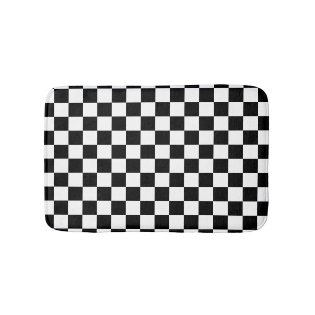 Check Black White Checkered Pattern Checkerboard Bath Mat (Front)