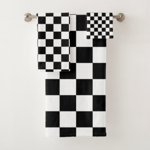 Retro Flower Checker in Black&White Hand & Bath Towel by