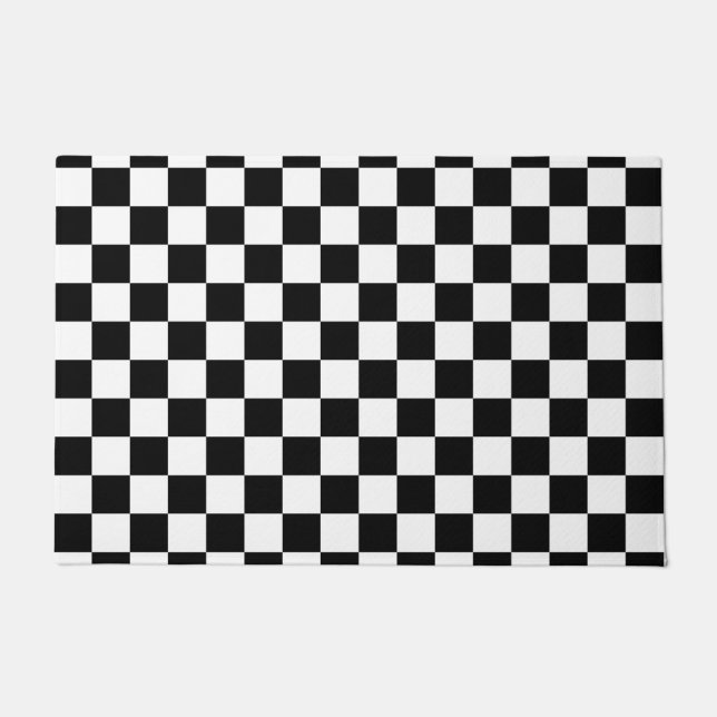 Check Black White Checkered Pattern Checkerboard Doormat (Front)