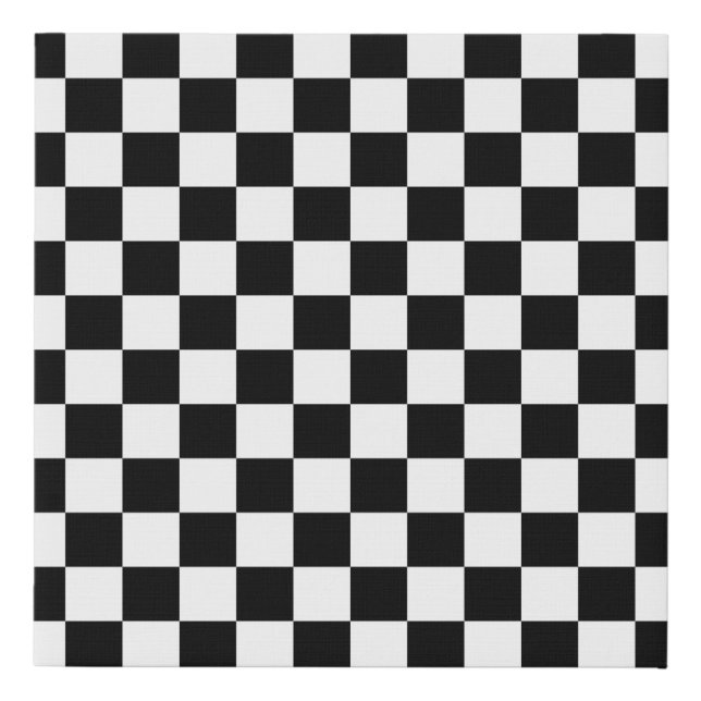 Check Black White Checkered Pattern Checkerboard Faux Canvas Print (Front)
