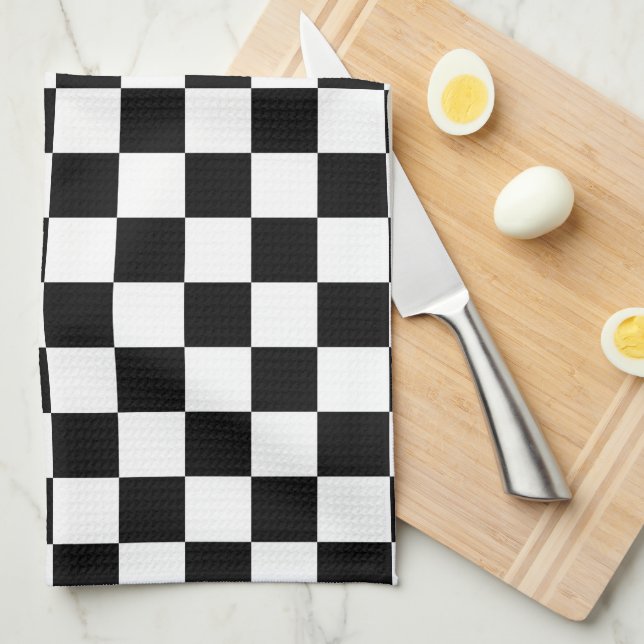 Check Black White Checkered Pattern Checkerboard Kitchen Towel (Quarter Fold)