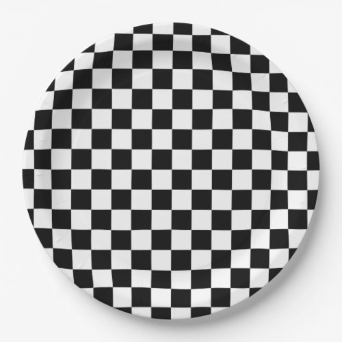 Check Black White Checkered Pattern Checkerboard Paper Plates