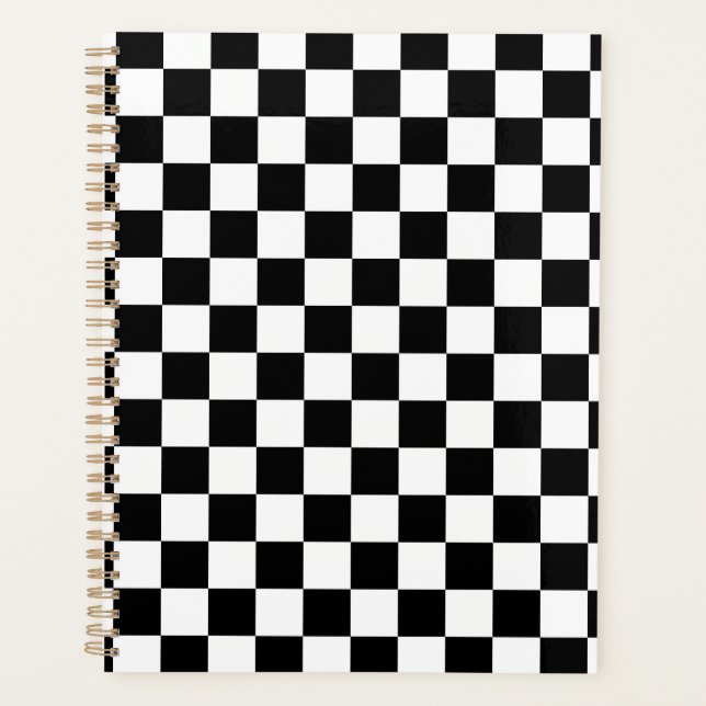Check Black White Checkered Pattern Checkerboard Planner (Front)