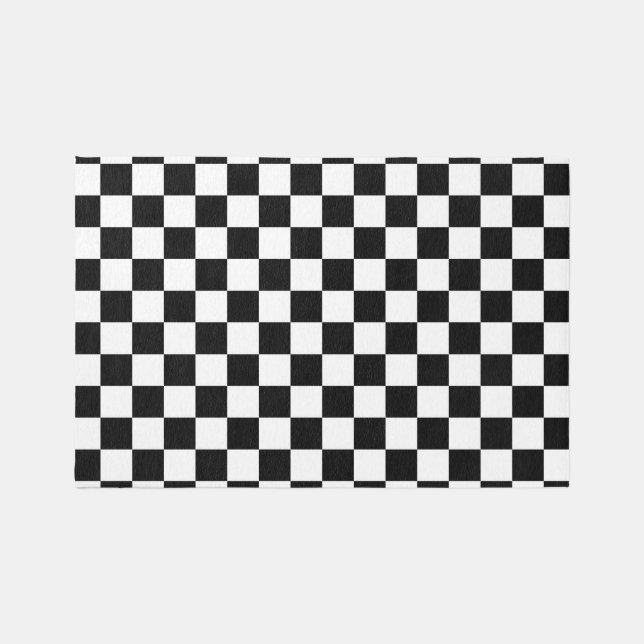 Check Black White Checkered Pattern Checkerboard Rug (Front)