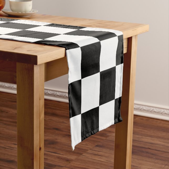 Check Black White Checkered Pattern Checkerboard Short Table Runner (In Situ)