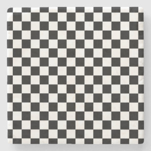 Check Black White Checkered Pattern Checkerboard Stone Coaster