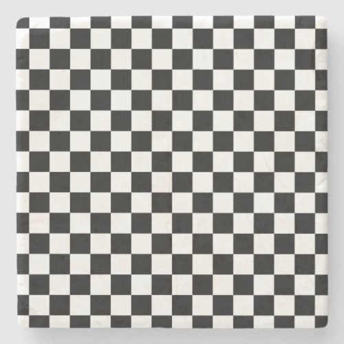 Check Black White Checkered Pattern Checkerboard Stone Coaster