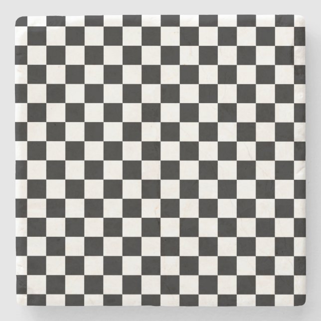 Check Black White Checkered Pattern Checkerboard Stone Coaster (Front)