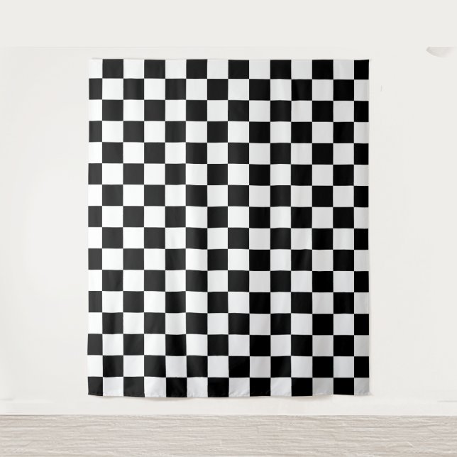 Check Black White Checkered Pattern Checkerboard Tapestry (Front)