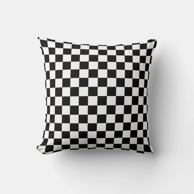 Check Black White Checkered Pattern Checkerboard Throw Pillow (Front)