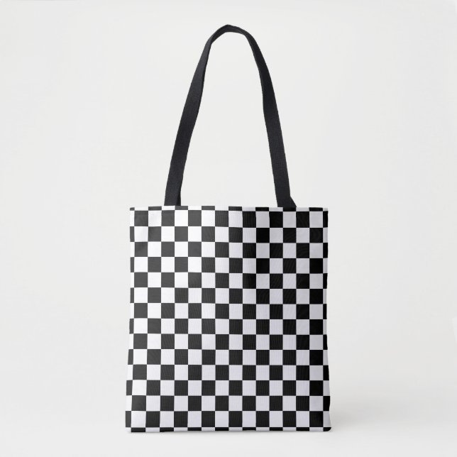 Check Black White Checkered Pattern Checkerboard Tote Bag (Front)