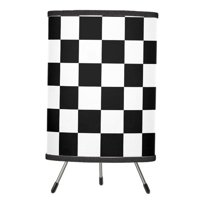 Check Black White Checkered Pattern Checkerboard Tripod Lamp (Front)