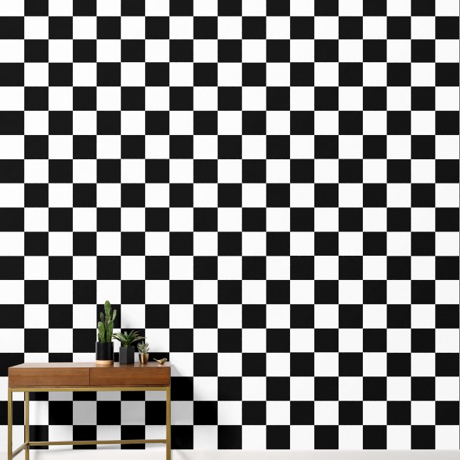 Check Black White Checkered Pattern Checkerboard Wallpaper (Hallway)