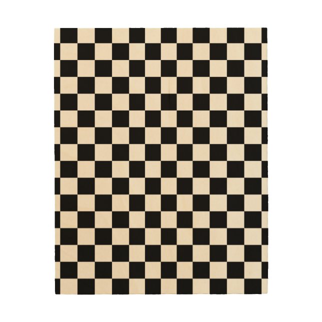 Check Black White Checkered Pattern Checkerboard Wood Wall Art (Front)