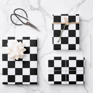 Striple Double Wavy Checks Black and White Gift Wrap – My Darlin