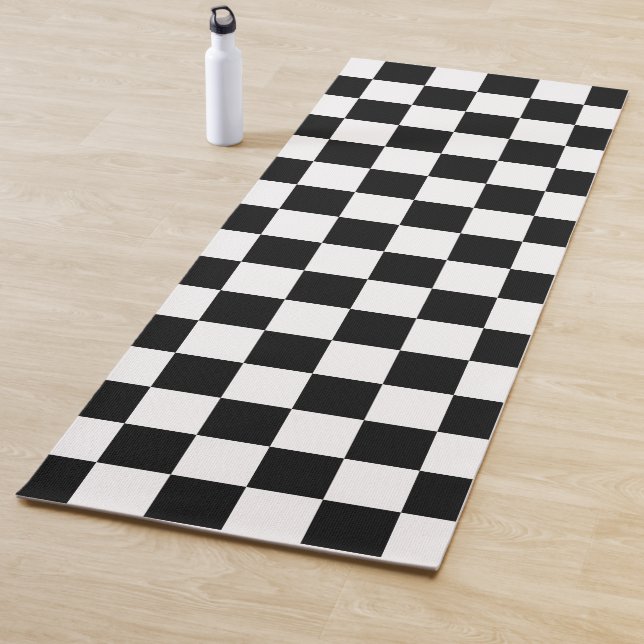 Check Black White Checkered Pattern Checkerboard Yoga Mat (In Situ)