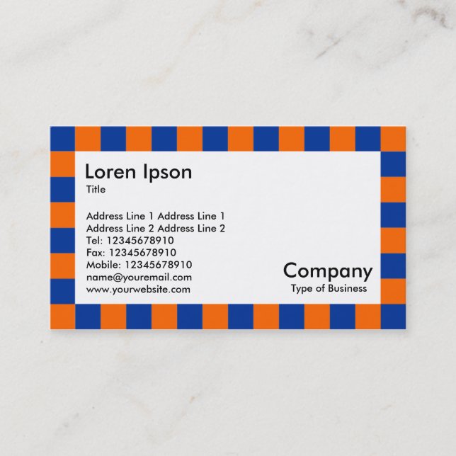 Check Border - Blue and Orange Business Card (Front)